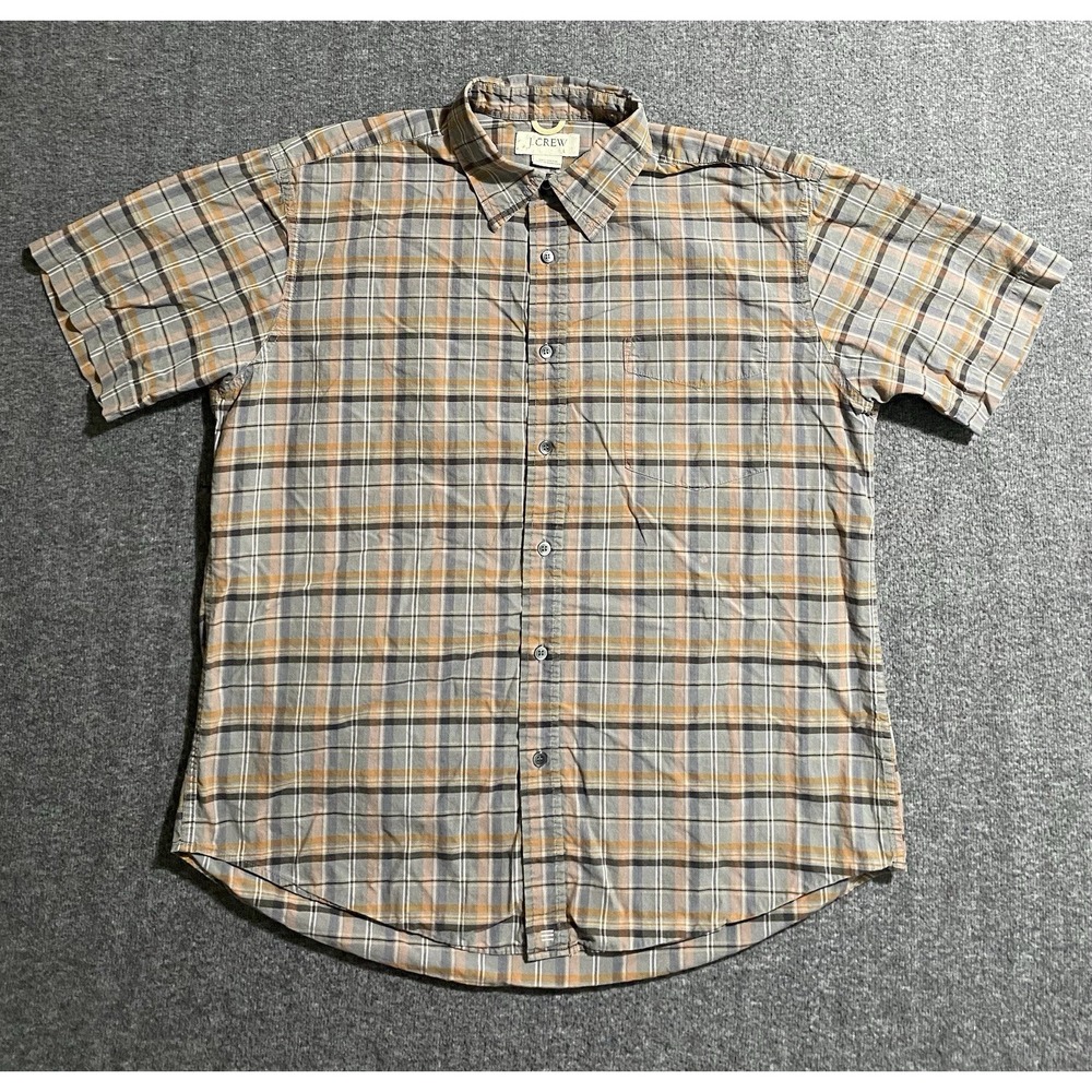 J. Crew shirt mens Shirt plaid button short sleeve cotton casual Brown Size L